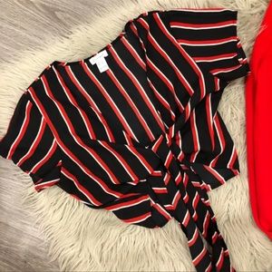 Stripped Front Tie Blouse